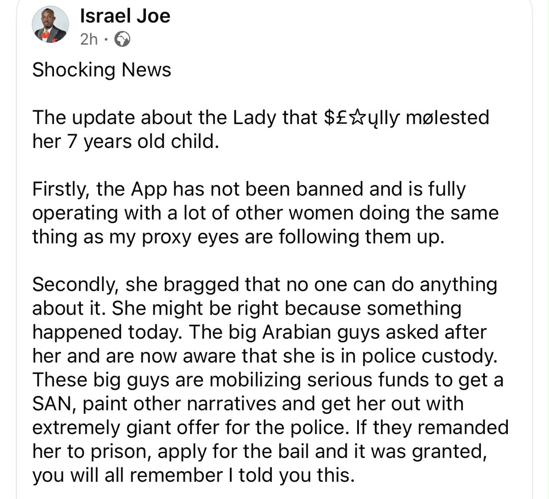 Algunos grandes árabes están movilizando importantes fondos para sacarla: el activista Joe Israel habla sobre la madre arrestada por usar a su hija para crear contenido explícito